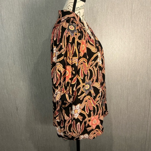 Christian Siriano Black and Orange Floral Blouse Size Large - Picture 3 of 12